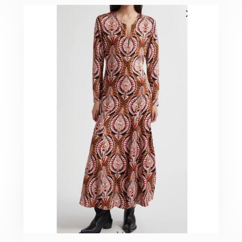 FARM Rio Pink and Brown Paisley-Print Midi Dress